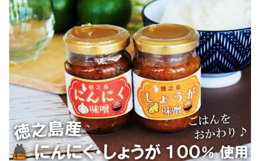 2313 徳之島産にんにく・しょうが100%使用！ごはんのお供！徳之島にんにく味噌＆しょうが味噌（100ml×2） （ にんにく しょうが 生姜 ショウガ 食べ比べ 味噌 お味噌 ごはんのお供 ごはん 調味料 瓶 国産 徳之島 奄美 鹿児島 美味しい  キッチンこころ ）
