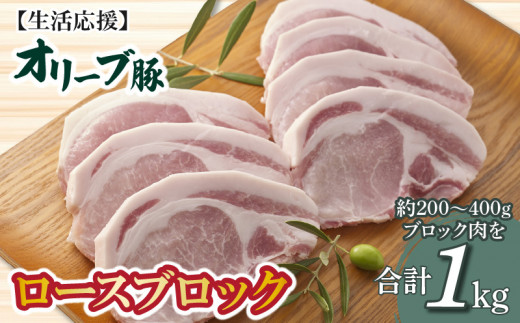 M04-0125_「生活応援」オリーブ豚　ロースブロック1㎏