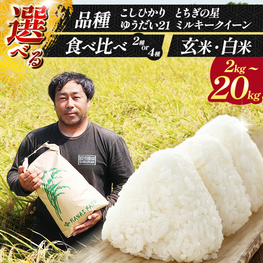 【ふるさと納税】お米 コシヒカリ とちぎの星 ミルキークイーン ゆうだい【2026年 先行予約】 | 食べ比べ 選べる 容量 銘柄 玄米 米 お米 こめ 2kg 5kg 10kg 20kg | 白米 ごはん 栃木県 下野市 送料無料