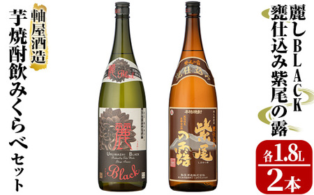 s344 軸屋酒造 芋焼酎飲みくらべセット(麗しBLACK1.8L×1本、甕仕込み紫尾の露1.8L×1本)鹿児島 お酒 アルコール 焼酎 芋焼酎 ロック お湯割り ソーダ割 一升瓶 飲み比べ セット【中村商店】