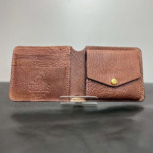 YIHALS ハンドメイド 鹿革 2つ折り財布 ブラック《靴屋が手掛ける革製品》 [0642]