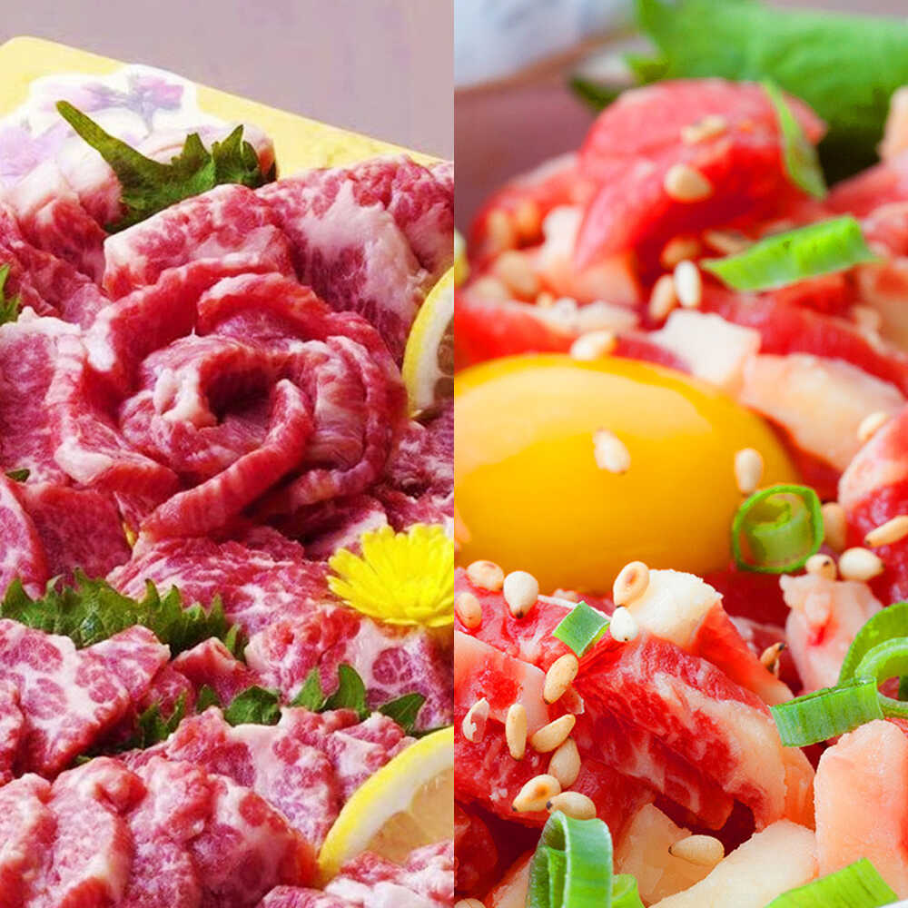 【ふるさと納税】熊本 馬刺し 霜降り (大トロ) 約500g+ 馬肉ユッケ 約500g 合計約1kg セット【くまもと食彩の力】[AYAN008]