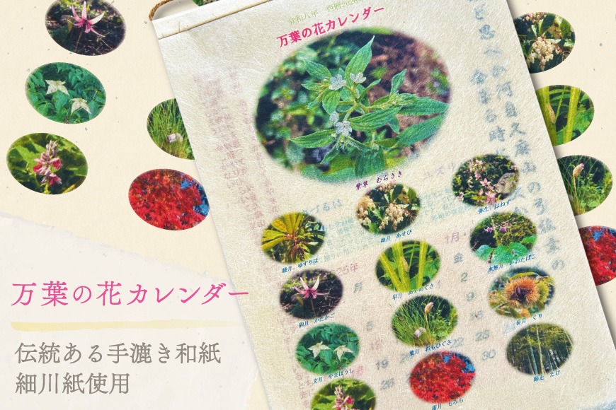 万葉の花カレンダー（細川紙） 新年度 令和8年版 [NPO法人紫草と万葉の会 埼玉県 小川町 045] カレンダー 令和 手漉き和紙 伝統 数量限定