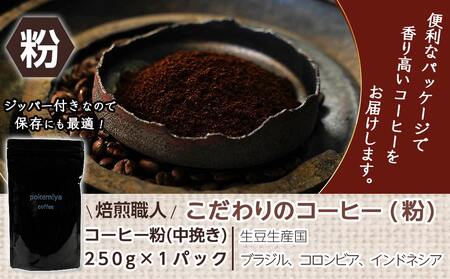 焙煎職人こだわりのコーヒー【粉】250g 小分けパック(ジッパー・バルブ付) ※中深煎り※ ≪みやこんじょ特急便≫_LA-3302-Q _(都城市) コーヒー粉 250g×1パック 少量パック ジッパ