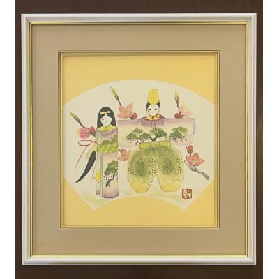 ふるさと納税 高石市 日本画直筆色紙【お雛様】 額サイズ約35.5cm×38.5cm