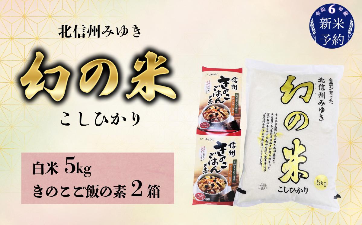 
【令和6年産 新米予約】「幻の米 コシヒカリ」 5kg+「きのこご飯の素」セット (6-70)
