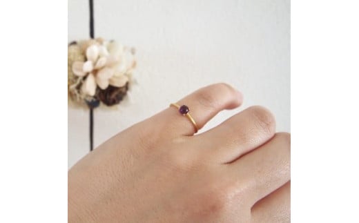 7号 天然石 アメジスト リング (Silver925 18KGP仕上げ) 指輪 ／ Maco アクセサリー シルバー ヘアライン加工 プレゼント 奈良県 田原本町