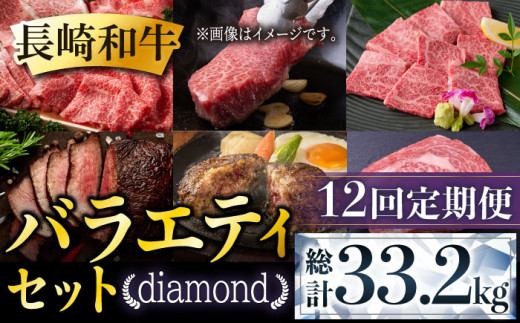 
【全12回定期便】長崎和牛 バラエティセット「ダイヤモンド」 総計33.2kg 肉 お肉 牛肉 和牛 ロース ザブトン ヒレ フィレ ヘレ モモ もも ハンバーグ ローストビーフ しゃぶしゃぶ ステーキ 東彼杵町/黒牛 [BBU015]
