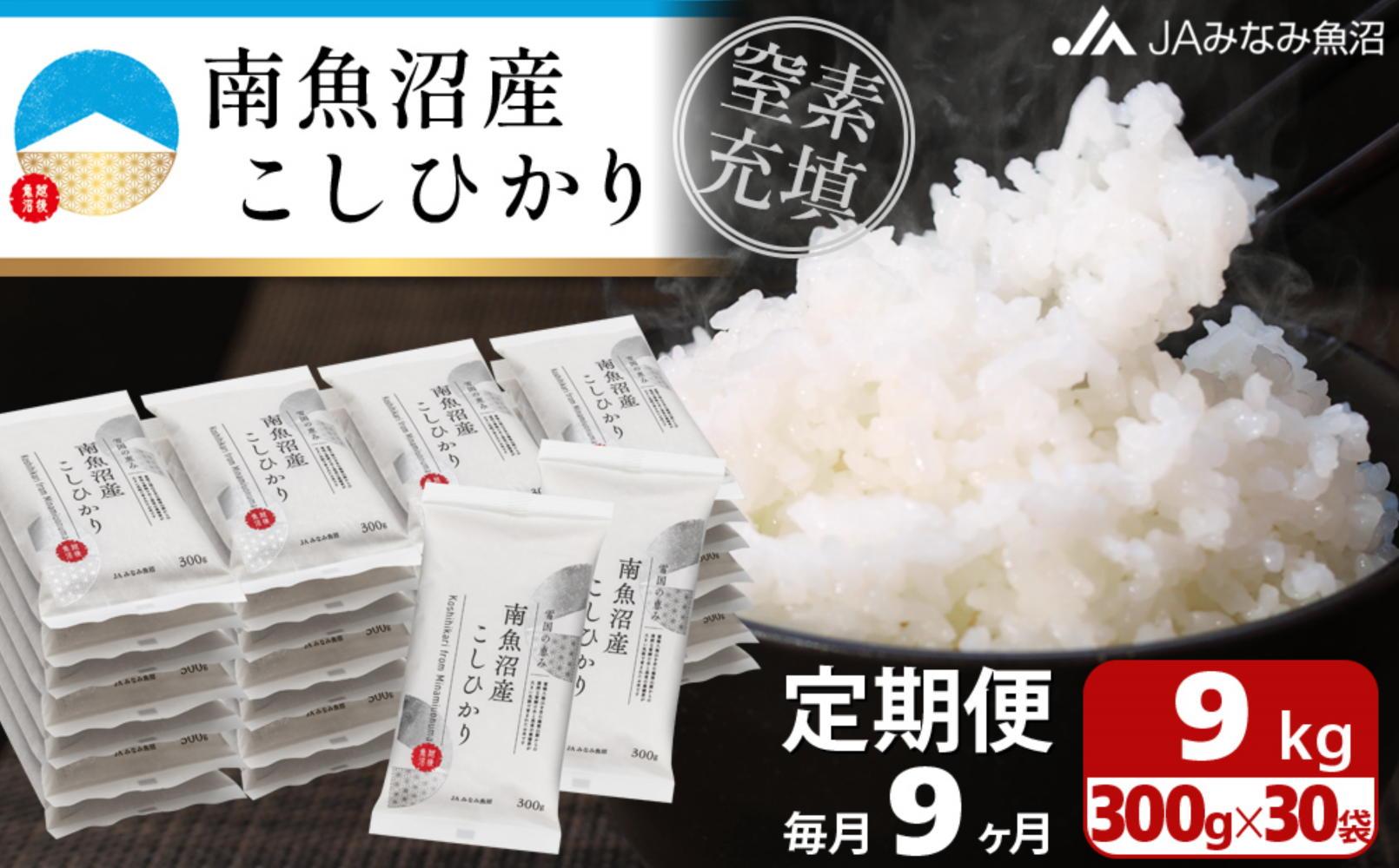 【JAみなみ魚沼定期便】南魚沼産こしひかり（窒素充填2合パック30袋入×全9回） ≪美味しさ長持ち 300g 小袋 便利 精米HACCP認定工場 特A獲得日本一産地 高品質精米 もっちり甘い 南魚沼産コシヒカリ 定期便 コシヒカリ こしひかり 精米 銘柄米≫