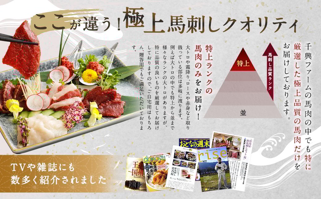 【1ヶ月毎7回定期便】鮮馬刺し 3種ブロックセット（赤身・霜降り・ユッケ）