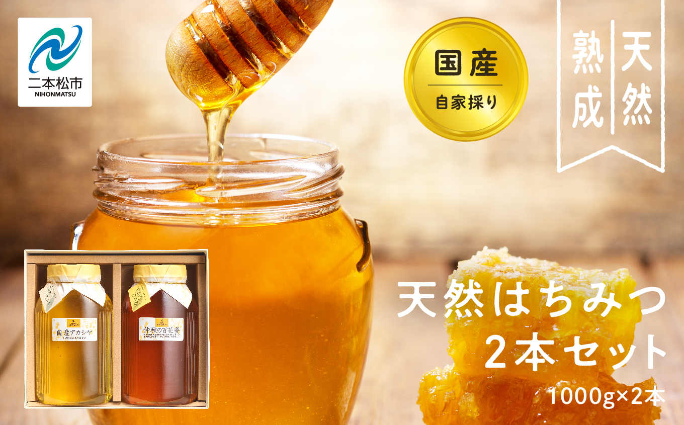 自家採り国産天然はちみつ 2本セット(1000g×2)【渡辺養蜂場】