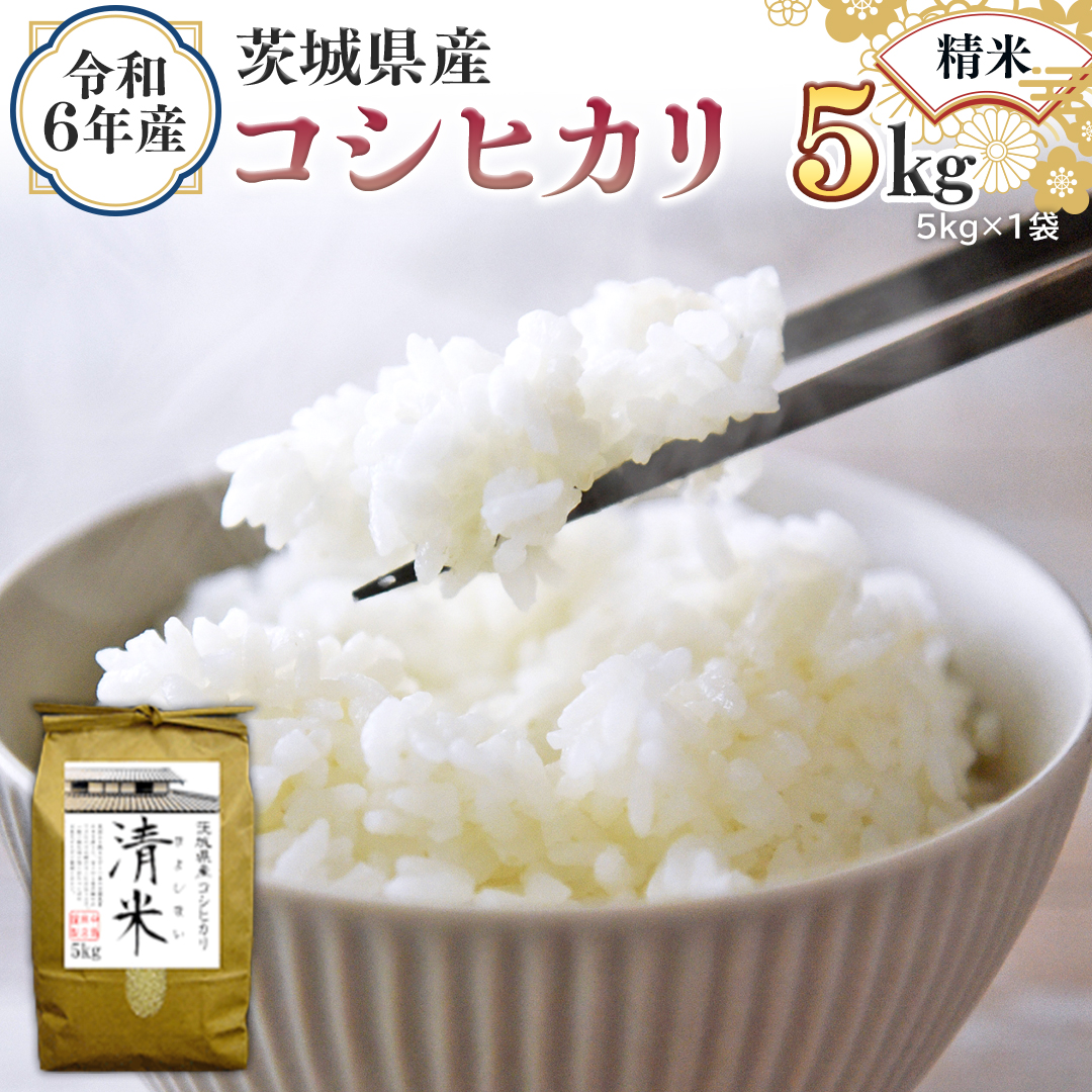令和6年産 茨城県産 精米 コシヒカリ 5kg （5kg×1袋） 白米 清米 キヨシマイ こしひかり 米 コメ こめ 単一米 限定 茨城県産 国産 美味しい お米 おこめ おコメ [EH01-NT]