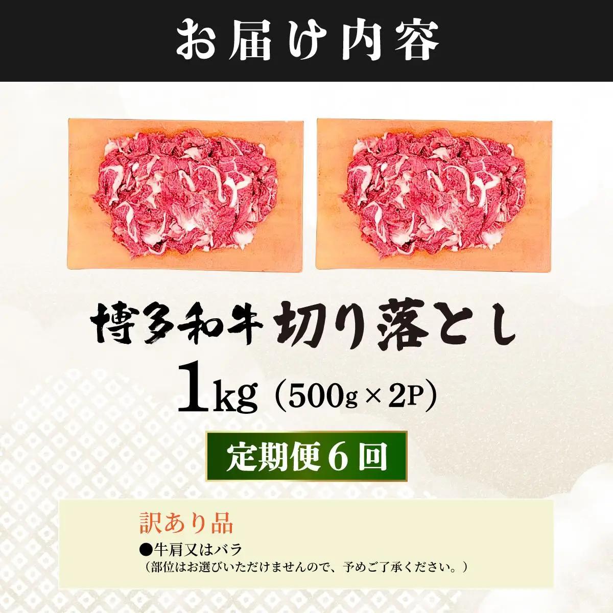  ＜定期便・全6回＞【訳あり】博多和牛 切り落とし 1kg（500g×2）