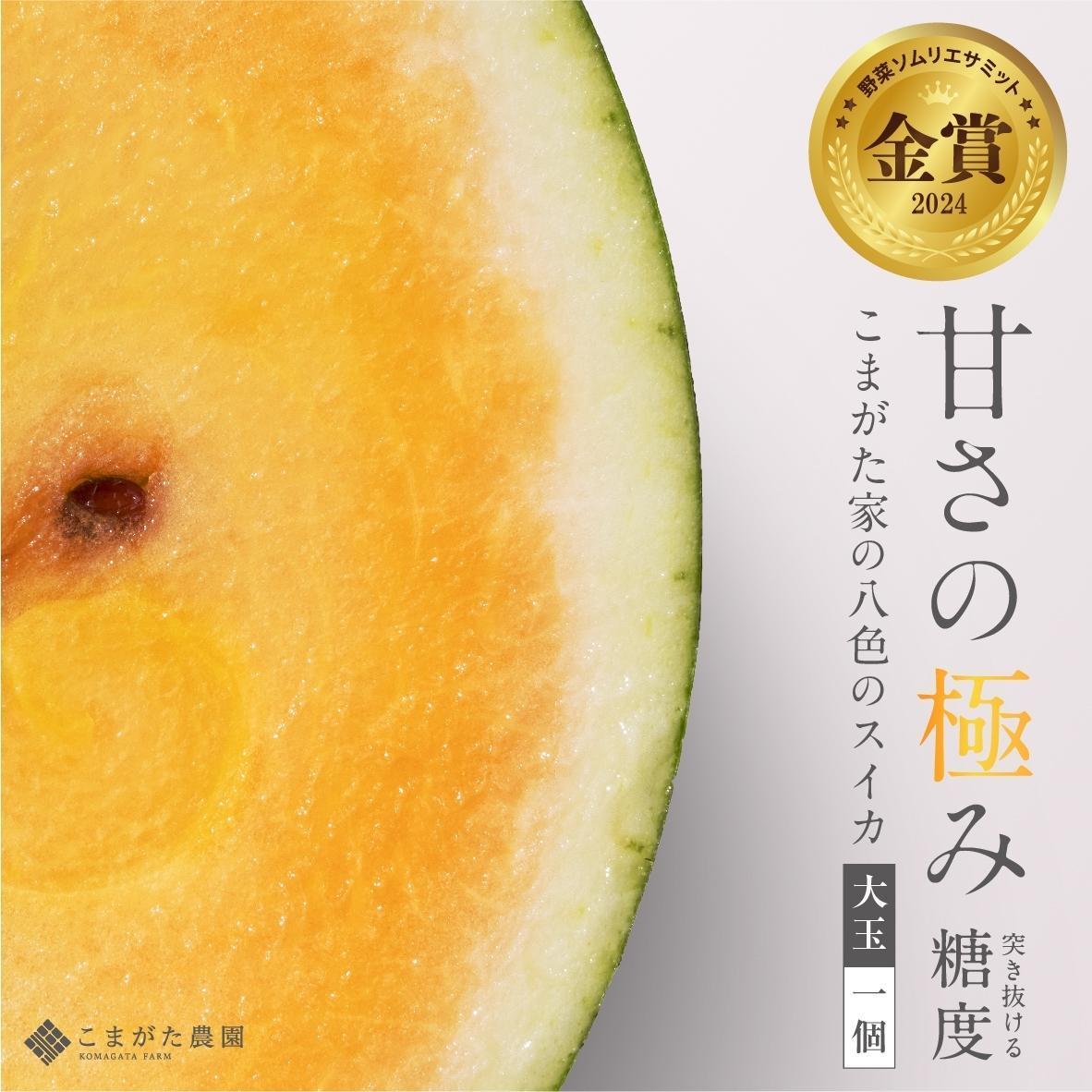 【ふるさと納税】【2025年7月下旬〜8月上旬順次発送予定】糖度日本一・金賞W受賞 金色羅皇 最高級南魚沼八色産黄色スイカ「こまがた家の八色のスイカ」プレミアム大玉 1玉 | フルーツ 果物 くだもの 食品 人気 おすすめ 送料無料 数量限定