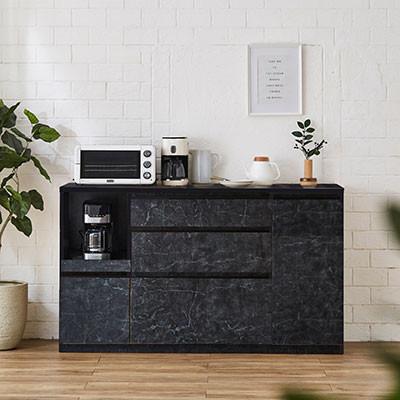 ふるさと納税 大川市 キッチンカウンター レンジ台 アンサンブル 幅159.2cm 【カラー:ストーンブラック】