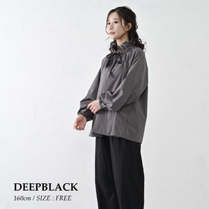 【THE INDUSTRY WORKS】リボンフリルネックブラウス（ディープブラック）・1着　TIW-W037（66-26-BK） レディース ブラウス