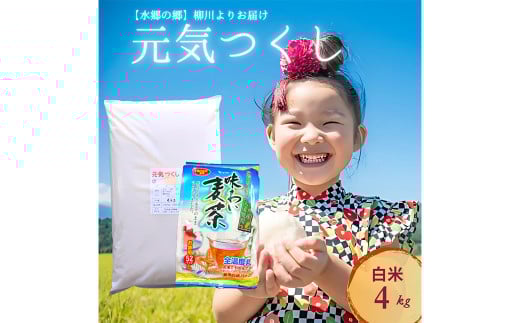 【柳川のお米】 元気つくし 4kg 白米 令和6年産 タカラの味わい 麦茶 52Pセット 米 ご飯 お茶 パック 水出し