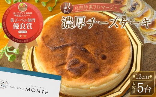 【大容量 訳あり 鳥取特選フロマージュ】厳選素材　濃厚チーズケーキ12cm 5台《「食パラダイス鳥取県」優良賞受賞》【チーズケーキ ケーキ フロマージュ 受賞 クリームチーズ バター クリーミー 冷凍