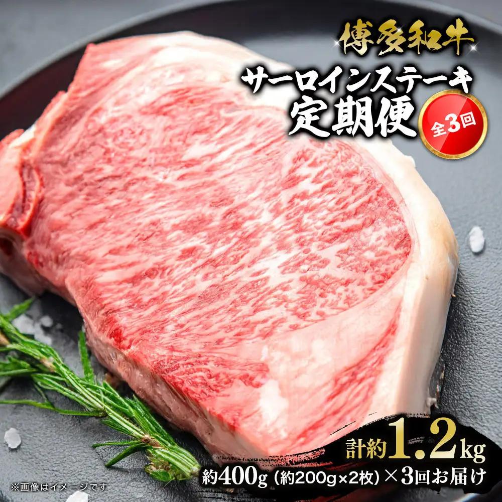 博多和牛 サーロインステーキ 定期便全3回 計約1.2kg(約400g(約200g×2)×3回)