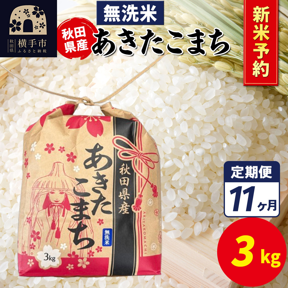 《令和7年産 新米受付》《定期便11ヶ月》あきたこまち 3kg×1袋【無洗米】令和7年産 秋田県産 こまちライン