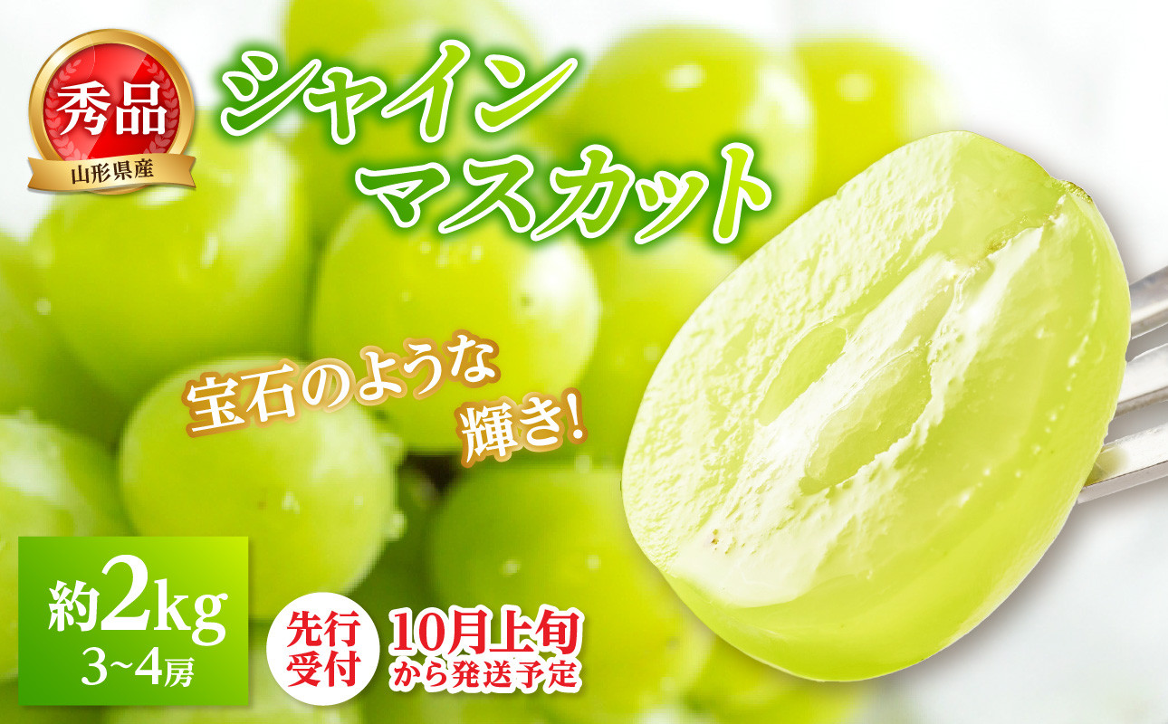 
            《先行受付》★シャインマスカット★ 約2kg（3～4房）秀品【2025年10月上旬頃～発送予定】 【063-005】
          