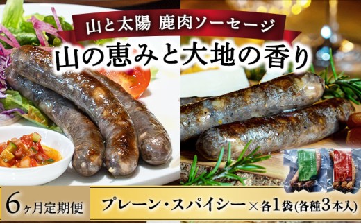 【定期便6回】山と太陽　鹿肉ソーセージ「山の恵みと大地の香り」2種食べ比べセット【 肉 鹿肉 ソーセージ お肉 具材 おつまみ ジビエ お歳暮 お中元 ギフト 贈り物】[103-t06-a007]