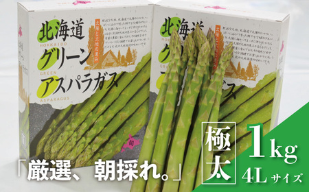 北海道産 春採り 極太グリーンアスパラガス4Lサイズ 1kg  おがファーム