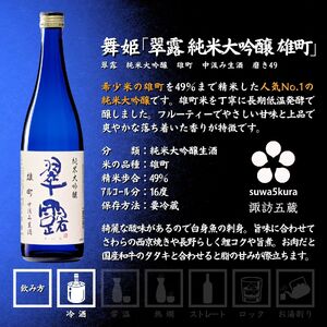 諏訪五蔵 純米大吟醸 日本酒 飲み比べ セット 720ml 2本 真澄 「山花」 舞姫 「翠露 純米大吟醸 雄町 中汲み生酒」 102-31