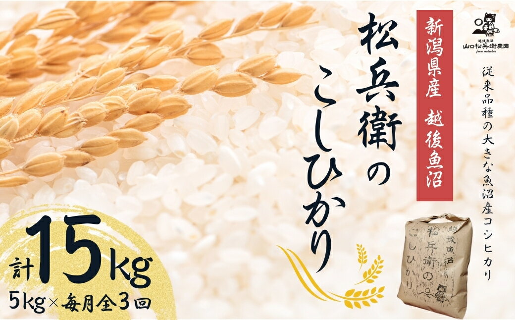 【ふるさと納税】【令和7年産 先行予約】魚沼産コシヒカリ 精米計15kg(5kg×1袋×定期便毎月全3回) 越後魚沼 松兵衛のこしひかり 従来品種 白米 魚沼 3か月連続お届け 山口松兵衛農園 | 新潟県産 コシヒカリ お米 米 ブランド米【0042-0003DB00-01】