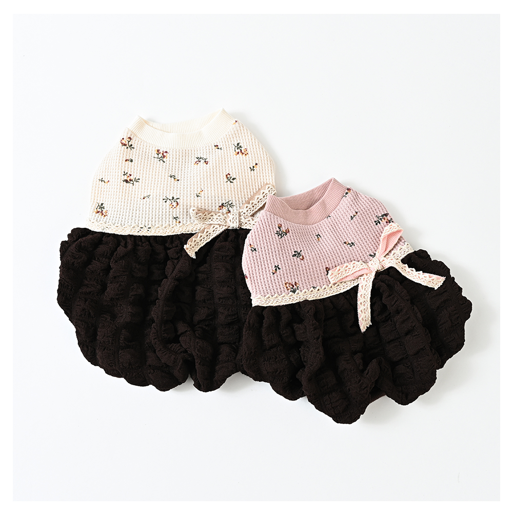 ぽこぽこポップコーンワンピース アイボリーブラウン (M) 犬服 ドッグウェア【ココアトワ(cocoAtoi)】