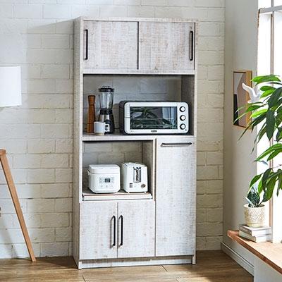 ふるさと納税 大川市 食器棚 レンジ台 キッチンボード 令和 幅83【カラー:アンティークホワイト】