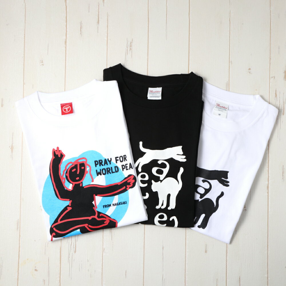 【ふるさと納税】【7営業日以内発送】長崎から平和を!ピースなTシャツ・PEACEな ねこTシャツ（黒・白） Tシャツ3枚セット ファッション Tシャツ ティーシャツ ネコ 猫 ねこ キャラクター 雑貨 セット 送料無料