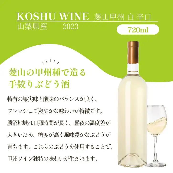 山梨 甲州 菱山 甲州種で造る手絞り甲州ワイン 白ワイン 辛口 1本 720ml ラベルレス（VYD）B-938