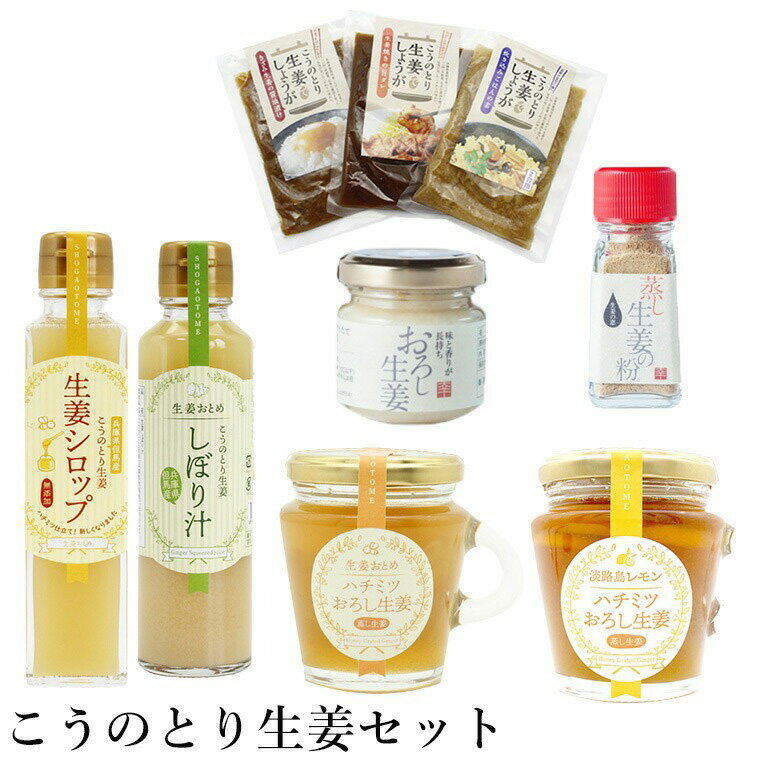 【ふるさと納税】こうのとり生姜セット 9種入り / 刻み生姜の醤油漬け・炊き込みご飯の素・生姜焼きのタレ・生姜シロップ・生姜絞り汁・はちみつおろし生姜・はちみつおろし生姜レモン・蒸し生姜の粉・おろし生姜 / 国産 兵庫県産 こうのとり生姜 ショウガオール しょうが