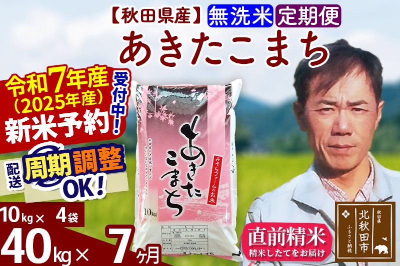 ※令和7年産 新米予約※《定期便7ヶ月》秋田県産 あきたこまち 40kg【無洗米】(10kg袋) 2025年産 お届け周期調整可能 隔月に調整OK お米 みそらファーム|msrf-31107
