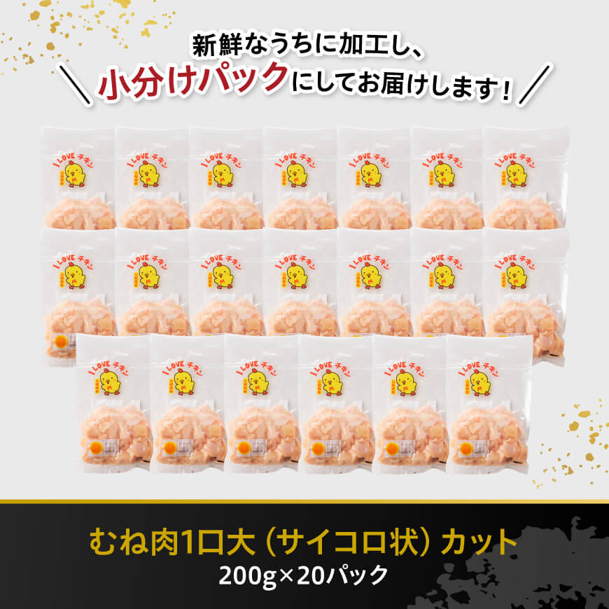 【令和7年5月発送】宮崎県産若鶏むねサイコロカット4kg 【 鶏肉 鶏 肉 国産 九州産 宮崎県産 ムネ 真空パック 小分け 】 [D06907r705] 【令和7年5月発送】