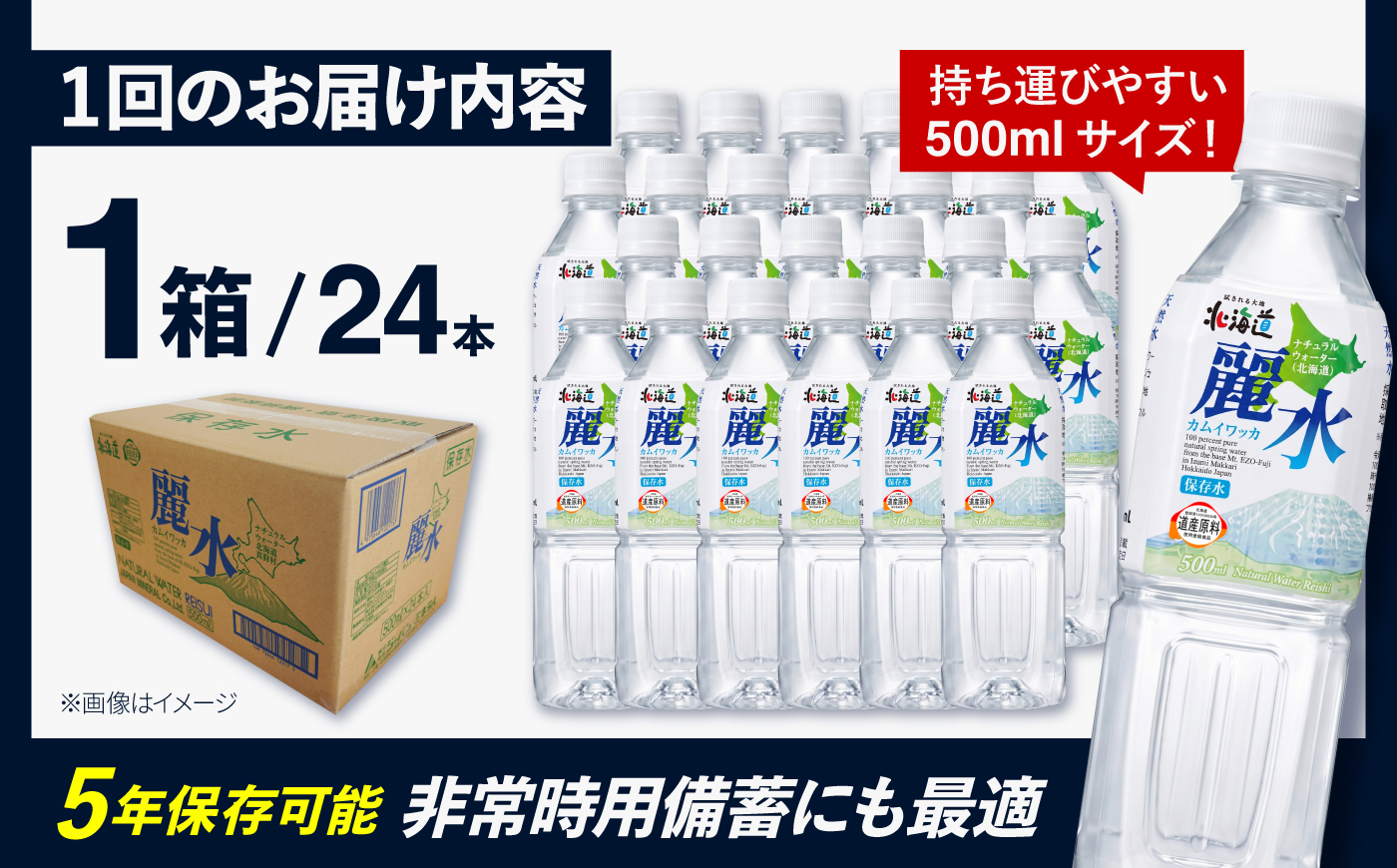 【全12回定期便】【5年保存水】北海道ミネラルウォーター カムイワッカ 麗水 500ml×24本 | 水 ミネラルウォーター 5年 備蓄 軟水 [BPAI010]
