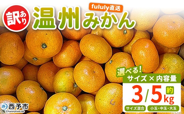 
            ＜fululy直送 温州みかん 訳あり 約3kg / 5kg＞ 選べる ワケアリ サイズ混合 小玉 中玉 大玉 果物 フルーツ 蜜柑 うんしゅうみかん ウンシュウミカン 柑橘 家庭用 合同会社fululy 直送 愛媛県 西予市【常温】『2025年11月上旬～2026年1月中旬迄に順次出荷』
          