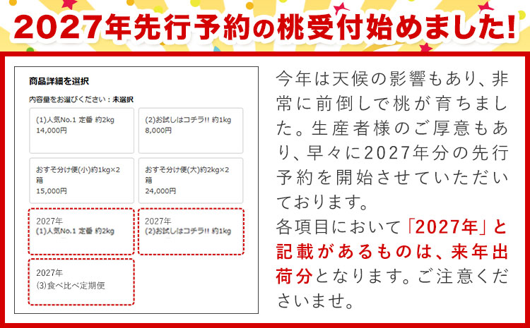 桃 もも【2027年先行予約】和歌山県産 紀の里の桃 【2ヶ月定期便】約2kg (6-8玉入り) 2回 お届け《2027年6月中旬-8月中旬頃出荷》 桃 2025年 先行 桃 先行予約2025 もも2