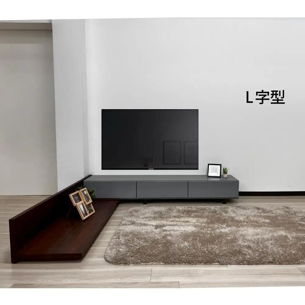 国産 伸縮式 テレビ台 レム 幅180‐300cm 上台ブラック 下台ナチュラル