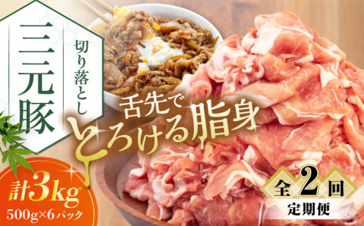 【全2回定期便】平田牧場 切り落とし 3kg (500g×6P) 《喜茂別町》【平田牧場】 肉 豚肉 生姜焼き 小分け 冷凍 冷凍配送 定期便 定期 北海道 平田牧場 三元豚 [AJAP038] 60000 60000円 6万円
