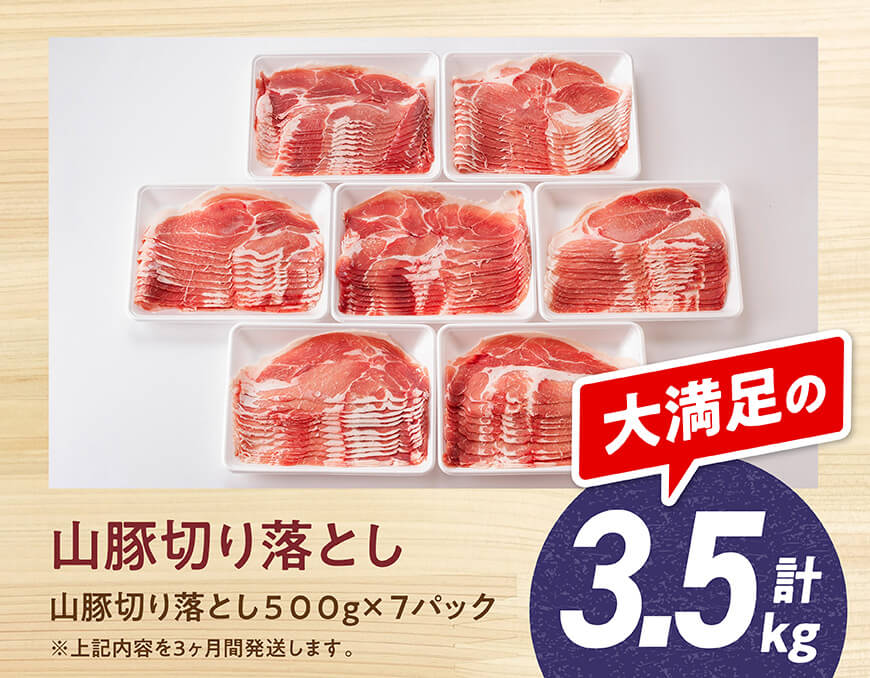 【3ヶ月定期便】宮崎県産豚肉「きじょん山豚」切り落とし　計3.5kg（500g×7パック）【 肉 豚 豚肉 切り落とし 】[D07501t3]