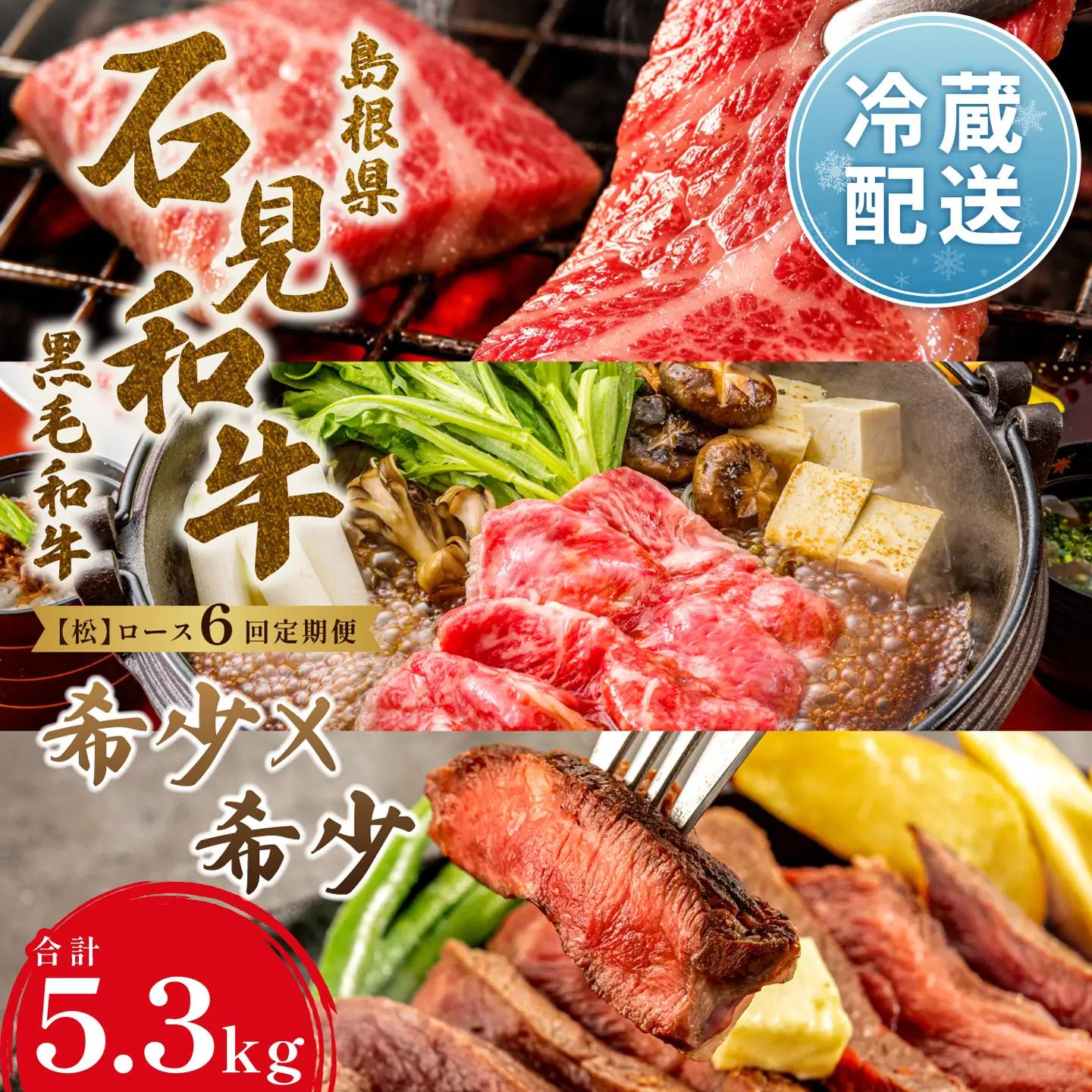 【定期便6ヶ月】定期便 石見和牛でちょっと贅沢！ロース定期便・松（合計約5.3kg） 定期便6回 焼肉用定期便 すき焼き用定期便