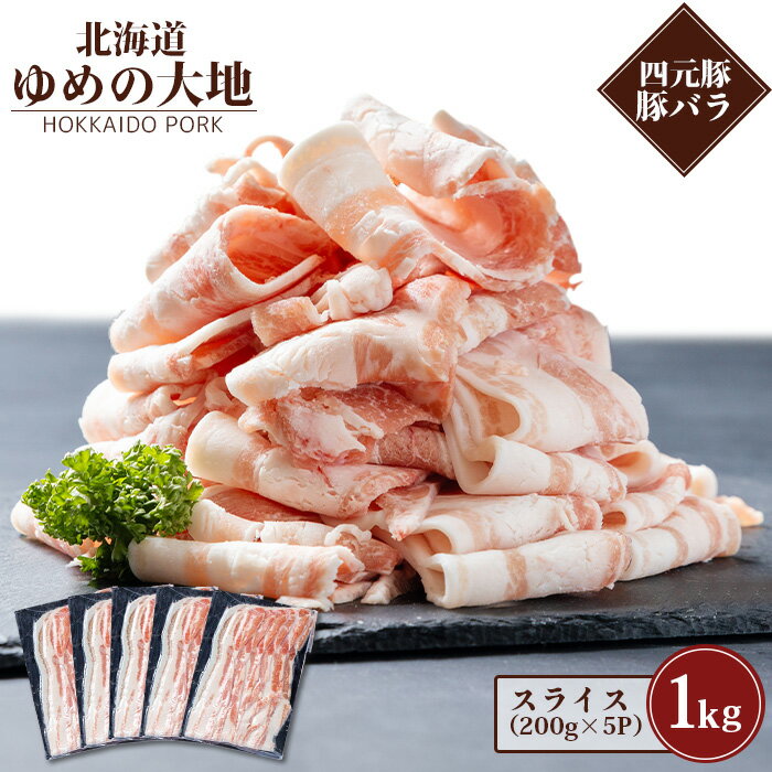 【ふるさと納税】北海道ブランド豚 ゆめの大地 豚バラ スライス 200g×5パック 計1kg オンライン 申請 ふるさと納税 北海道 羽幌 豚肉 豚 肉 お肉 バラ ポーク 冷凍 冷凍肉 国産豚肉 四元豚 国産 焼肉 生姜焼き 豚汁 羽幌町【27004】