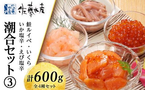 佐藤水産 潮合セット3.鮭ルイベ・いくら・いか塩辛・えび塩辛