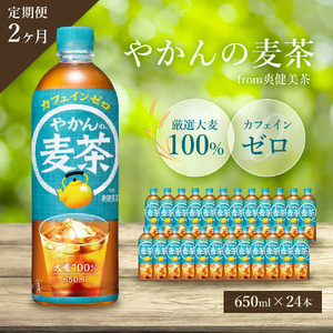 【2か月定期便】やかんの麦茶 from 爽健美茶 PET 650ml×24本(1ケース) 最短3日で発送 ペットボトル お茶 むぎ茶 飲料 カフェインゼロ 箱買い まとめ買い 防災 備蓄  014006