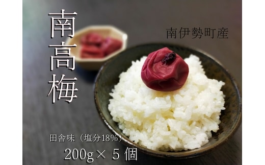 
										
										南高梅 田舎味 200g 5個 計 1キロ ／ 伊勢志摩産 梅干 無添加 大粒 塩分 18% ないぜしぜん村 梅干し 1kg うめ 梅 ume 肉厚 手作り 送料無料 産地直送 三重県 南伊勢町
									