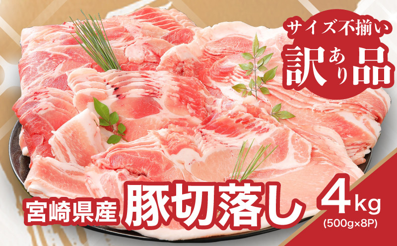 
★スピード発送!!７日～10日営業日以内に発送★【訳あり】宮崎県産豚切落し4kg(500g×8パック) 　K16_0054_4
