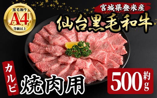 
                  仙台黒毛和牛 カルビ 焼肉用 約500g 登米市産 牛肉 お肉 にく 宮城県産 国産 黒毛和牛 バーベキュー【有限会社小竹精肉店】tm006
                