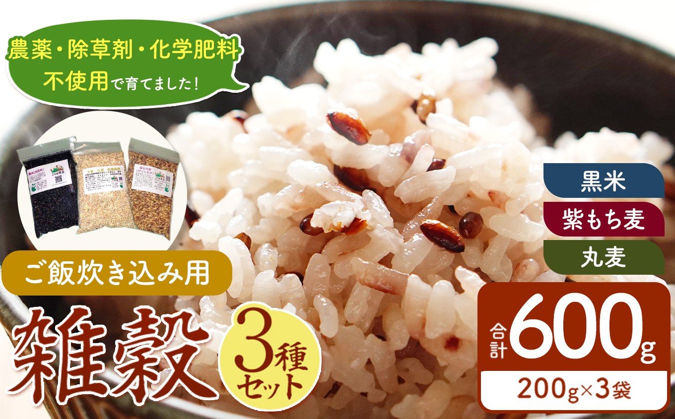 
            農薬・化学肥料 不使用の農地で栽培・ご飯炊き込み用雑穀セット 雑穀小袋3種各200g１袋 真岡市 栃木県 送料無料
          